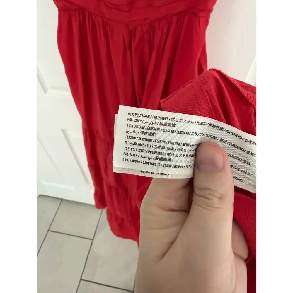 Abercrombie & Fitch Emerson Red Tiered Maxi Dress Strapless Convertible Resort